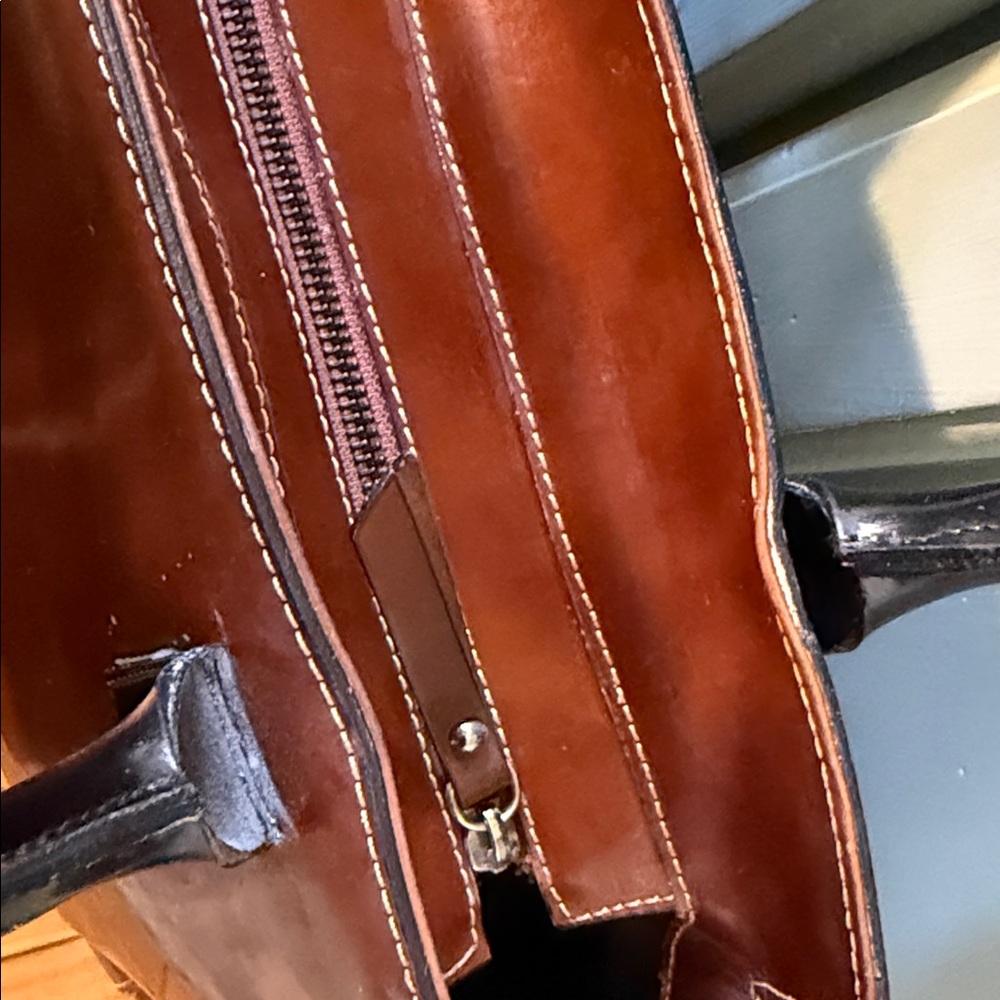 Structured Cognac Leather Tote with Dark Brown Handles - Picture 5 of 6